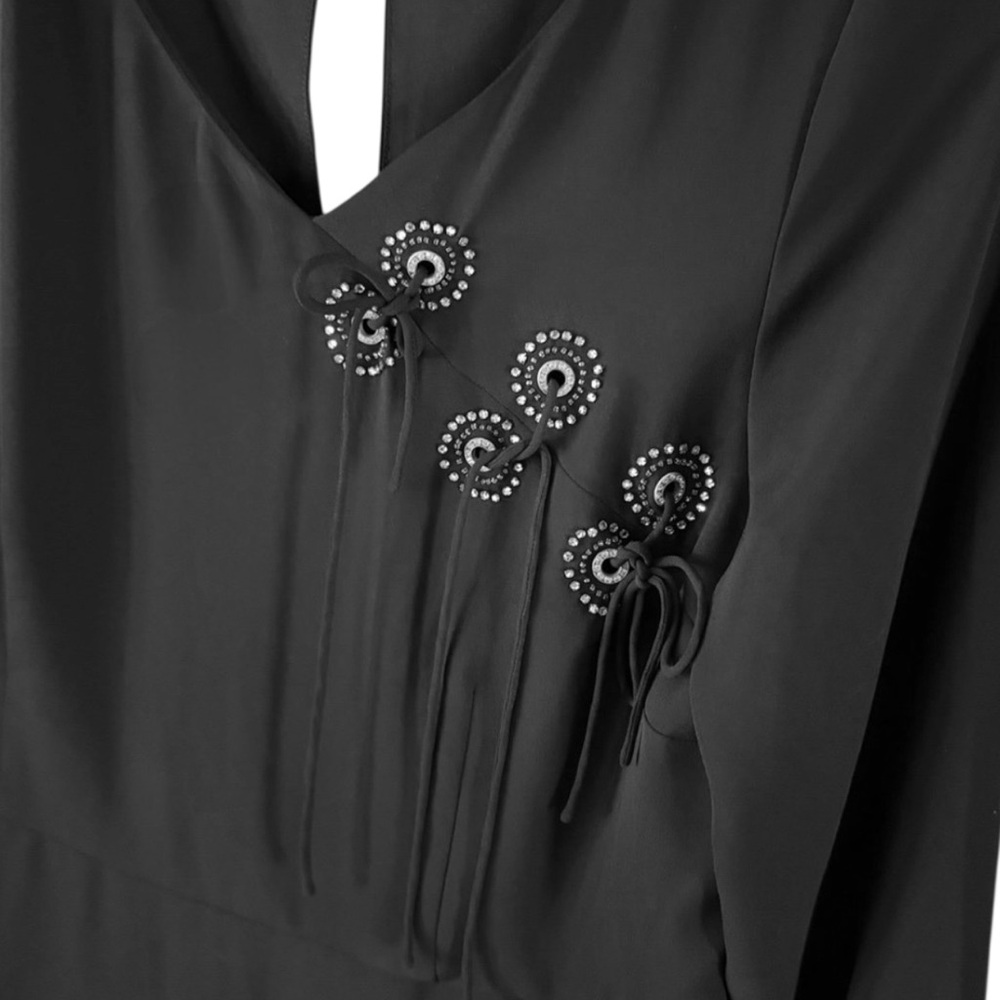 FREE PEOPLE Vintage Y2K Black Beaded Rhinestone Long Sleeve Mini Dress Sz 12 NEW